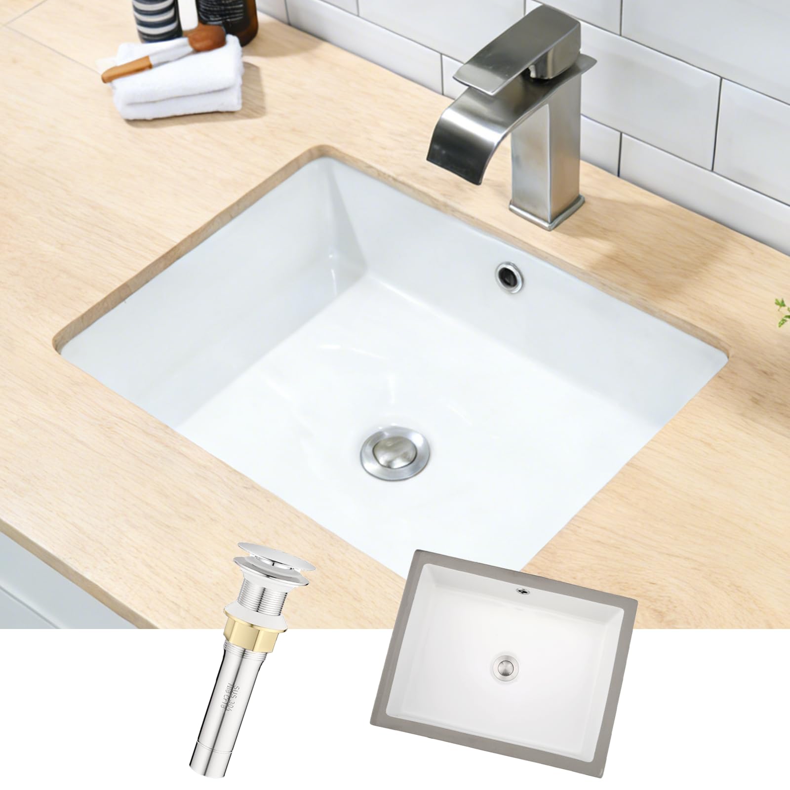 Lavandino Bagno Rettangolare in Ceramica, Bianco