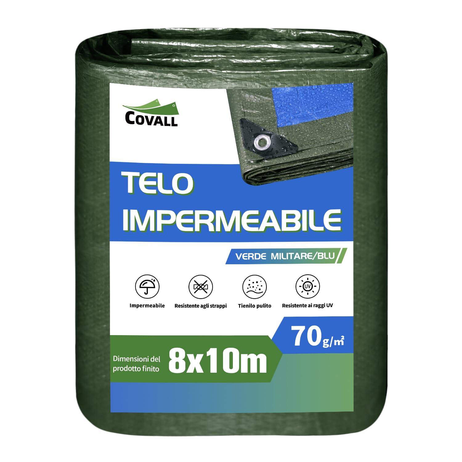 Telone Leggero Antipioggia 8x10m Verde/Blu