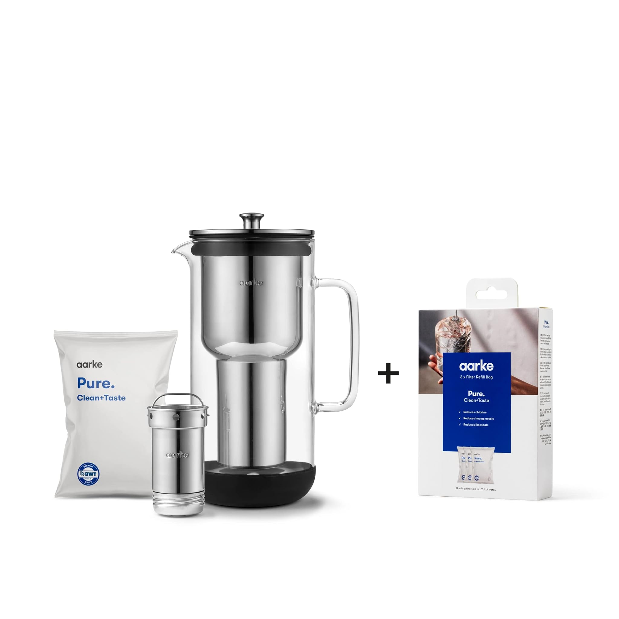Aarke Purifier - Caraffa Filtrante Vetro e Acciaio 2.4L