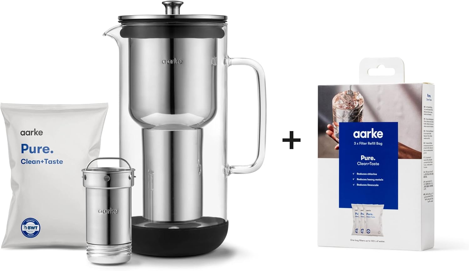 Aarke Purifier - Caraffa Filtrante Vetro e Acciaio 2.4L - immagine 1