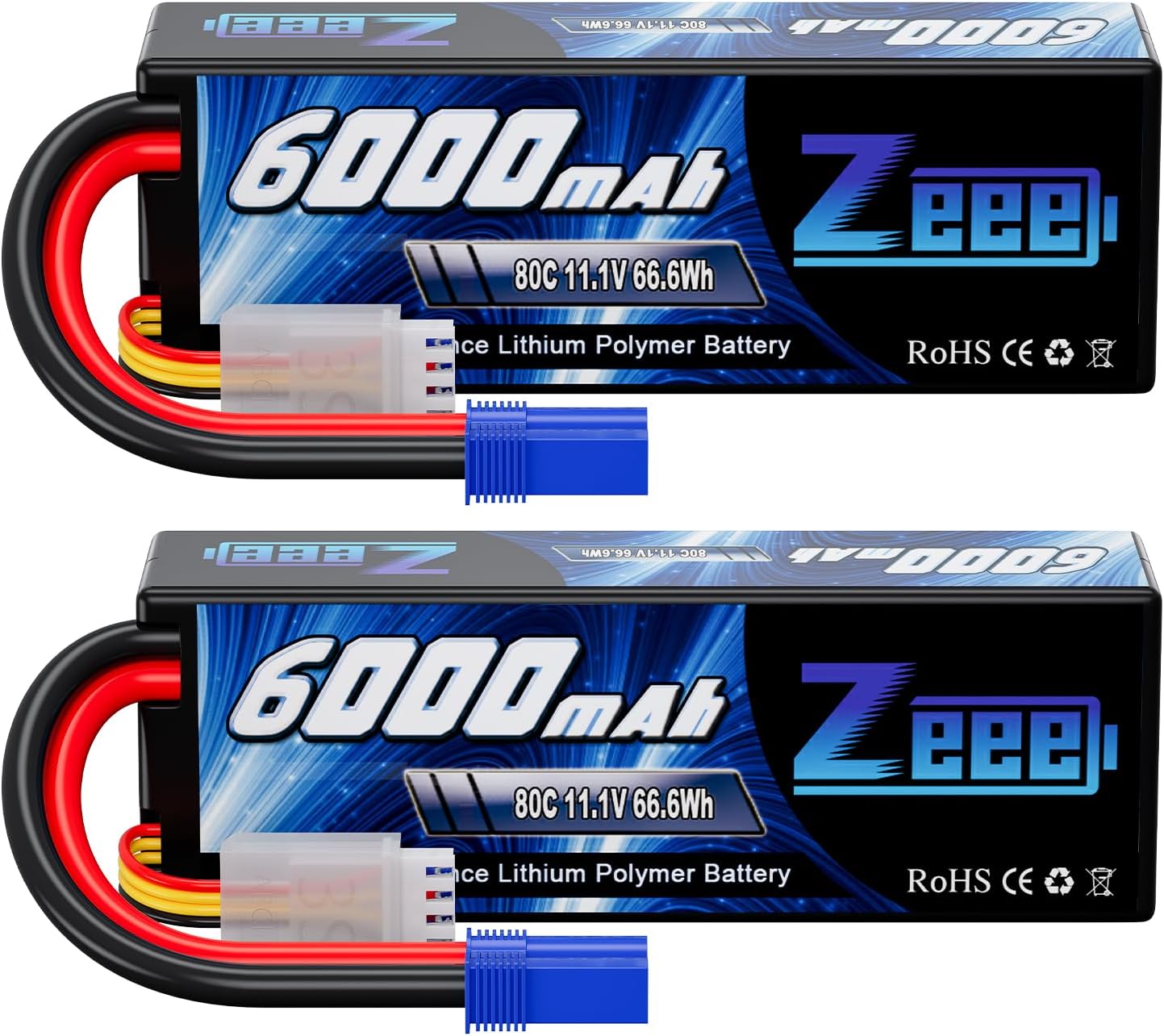 Zeee 3S Lipo Batteria 11,1V 80C 6000mAh (2 pezzi) - immagine 1