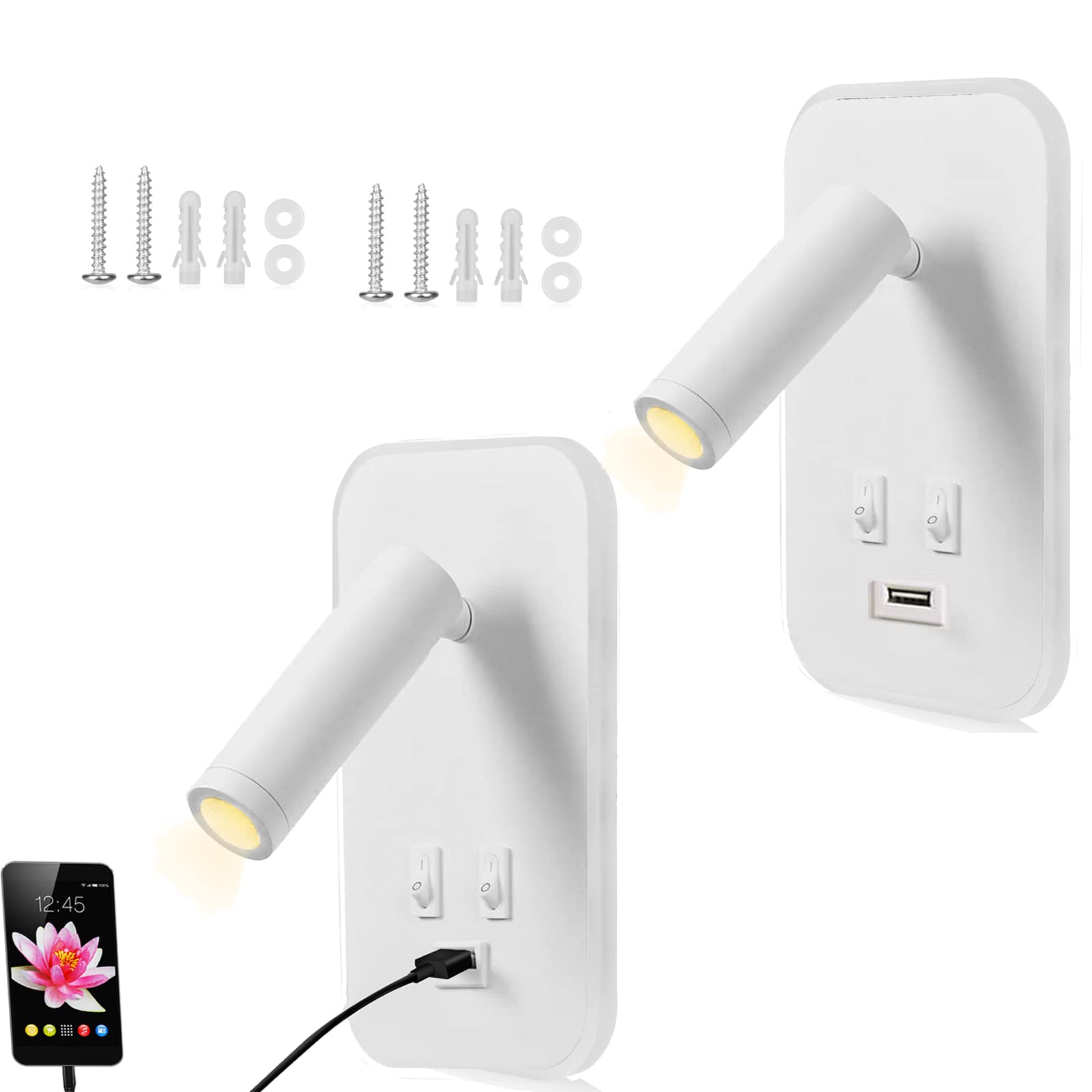Weigudoc Applique LED da Lettura con USB (2 Pezzi)