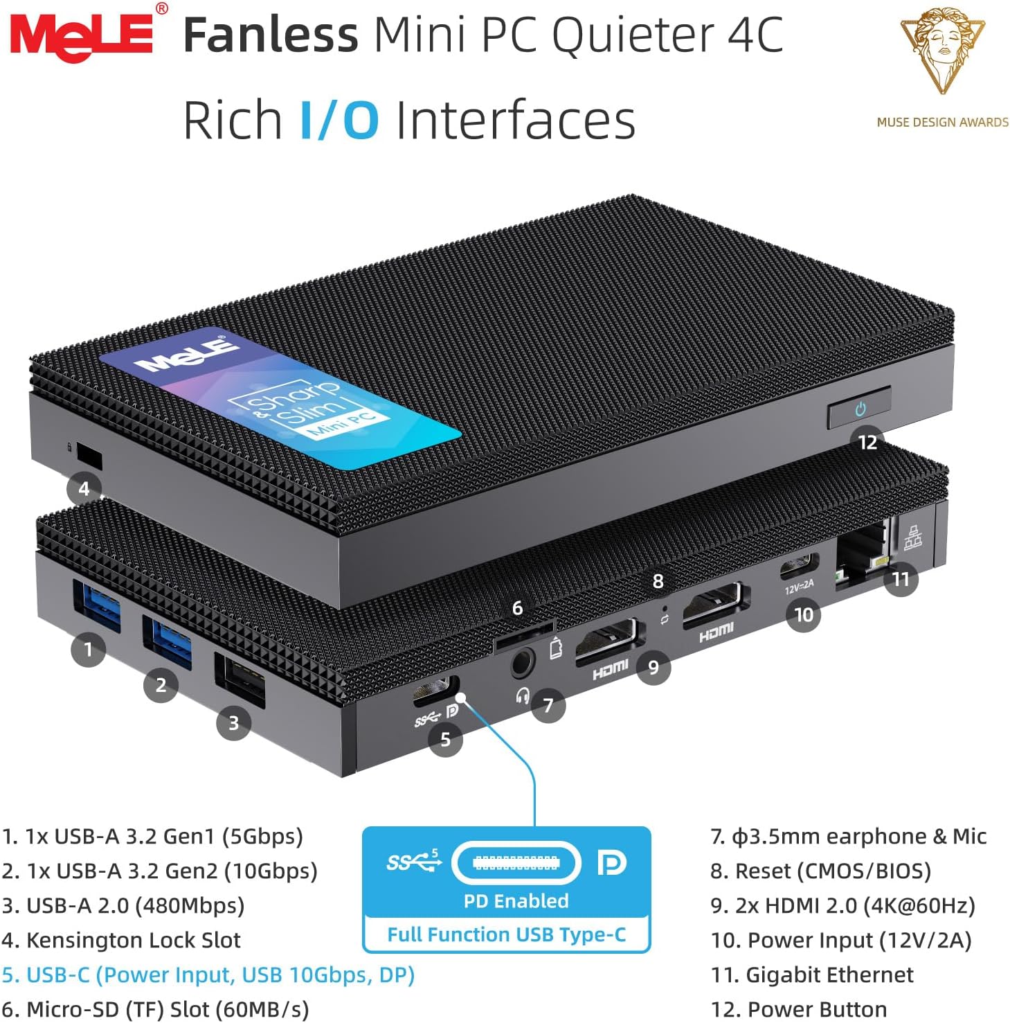 Mele Quieter 4C Fanless Mini PC N100 8GB 256GB - immagine 2