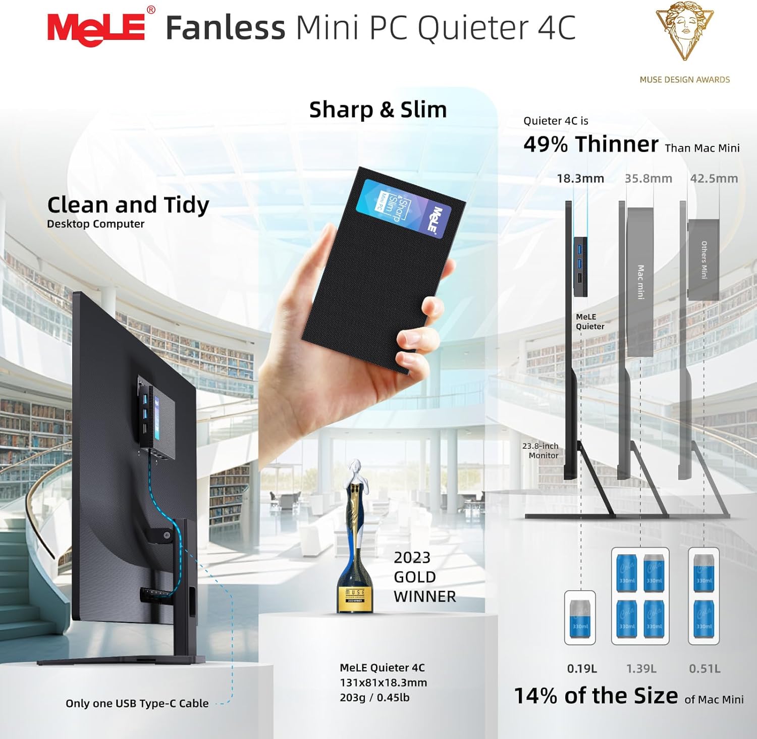 Mele Quieter 4C Fanless Mini PC N100 8GB 256GB - immagine 8