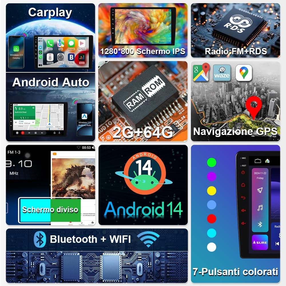 Autoradio Android 14 2GB+64GB per Fiat Ducato - immagine 4