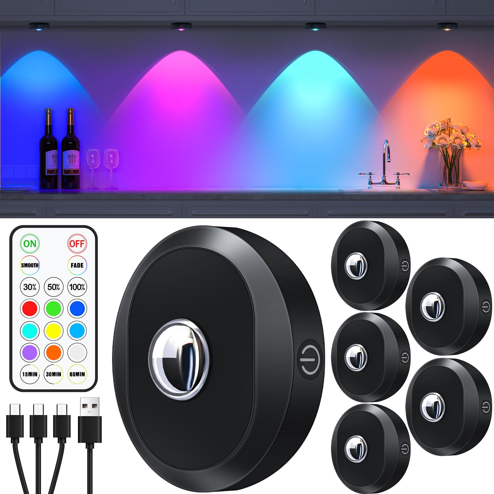 WILLED RGB Luce Led Vetrina Ricaricabile (6 Pezzi)