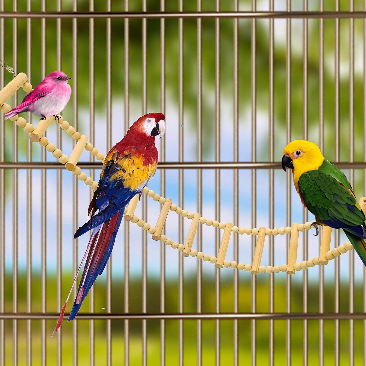 Bird Wooden Ladder Bridge, Ladders Swing Chewing Toys, Hanging Pet Bird ...