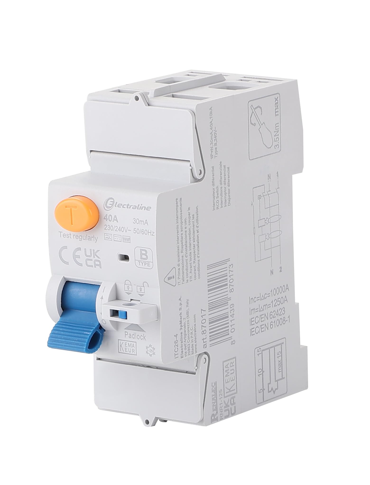 Electraline 87017 Interruttore Differenziale 40A 30mA