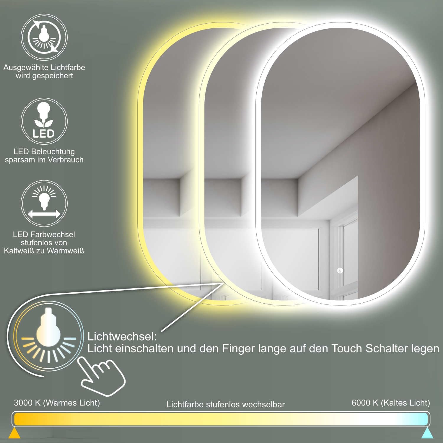 Hoko® Specchio LED Design Ovale 45x75cm - immagine 2
