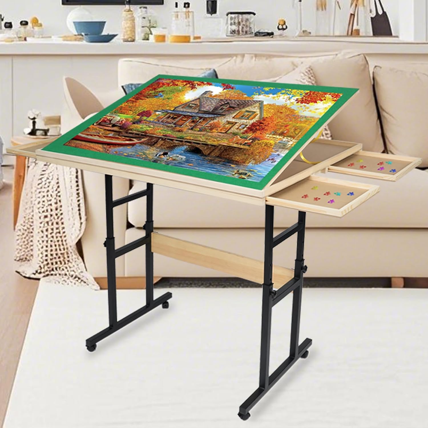 Jifenkla Tavolo da Puzzle in Legno 1500 Pezzi - immagine 2