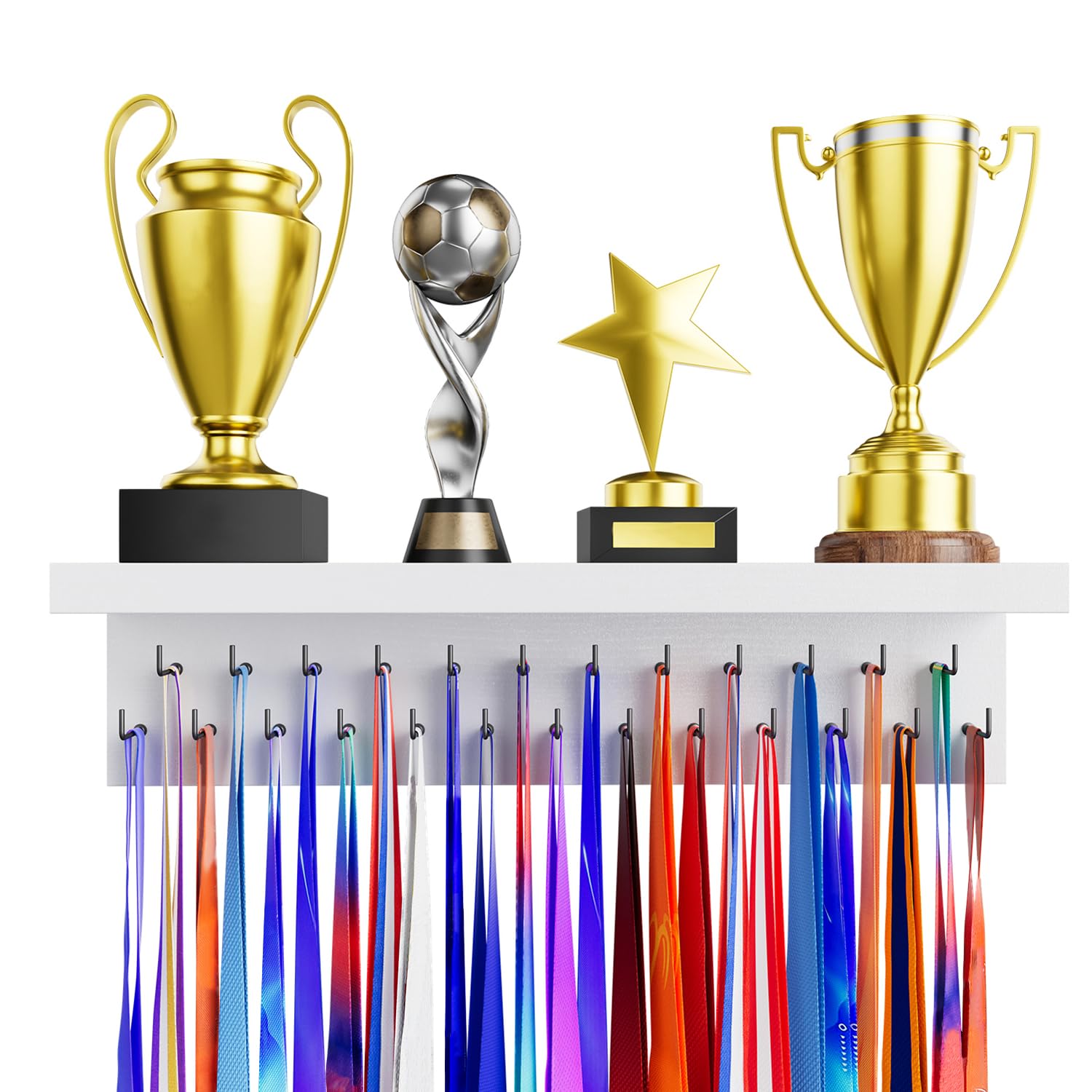 Porta Medaglie per Trofei in Legno con 25 Ganci