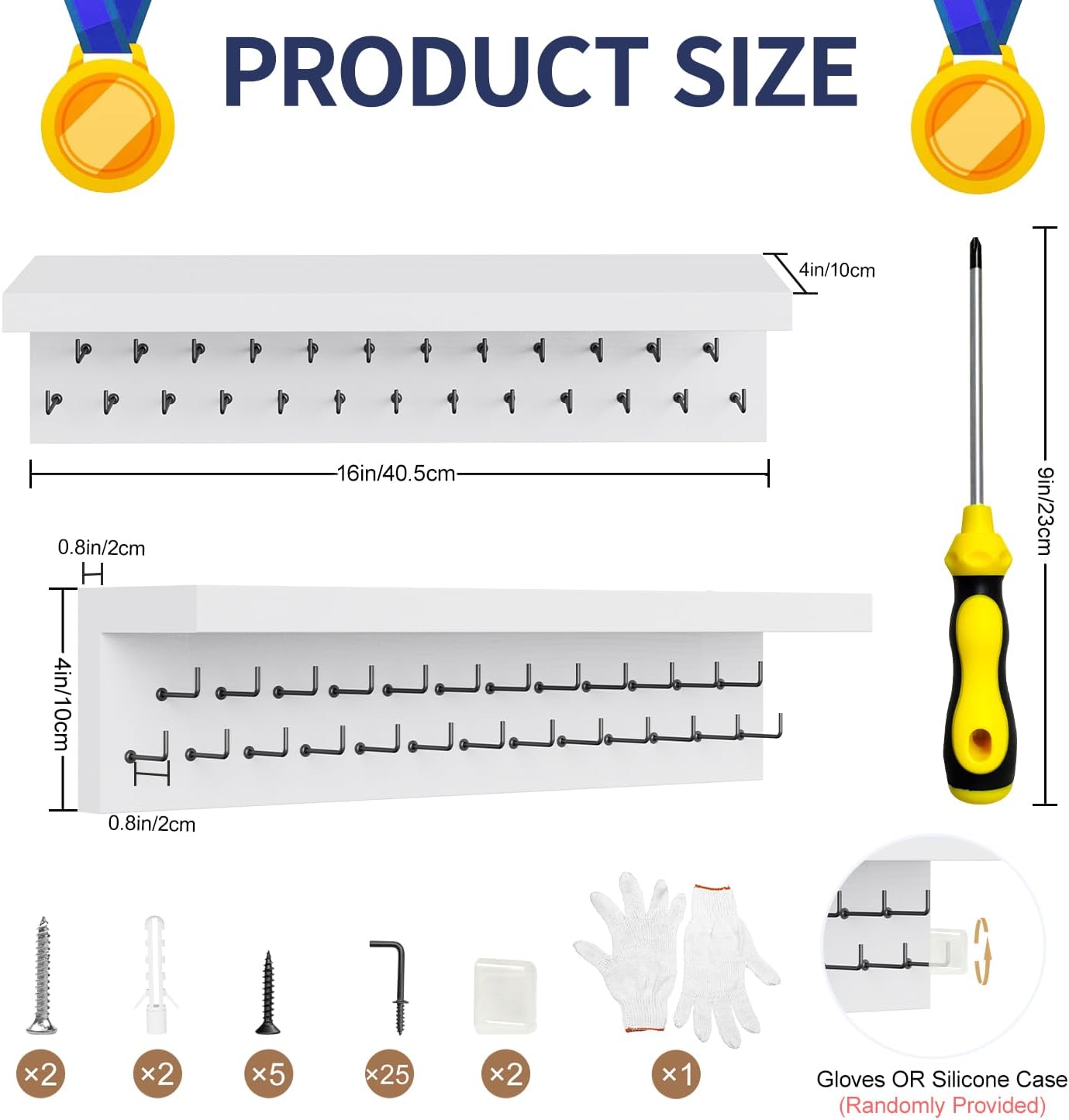 Porta Medaglie per Trofei in Legno con 25 Ganci - immagine 2