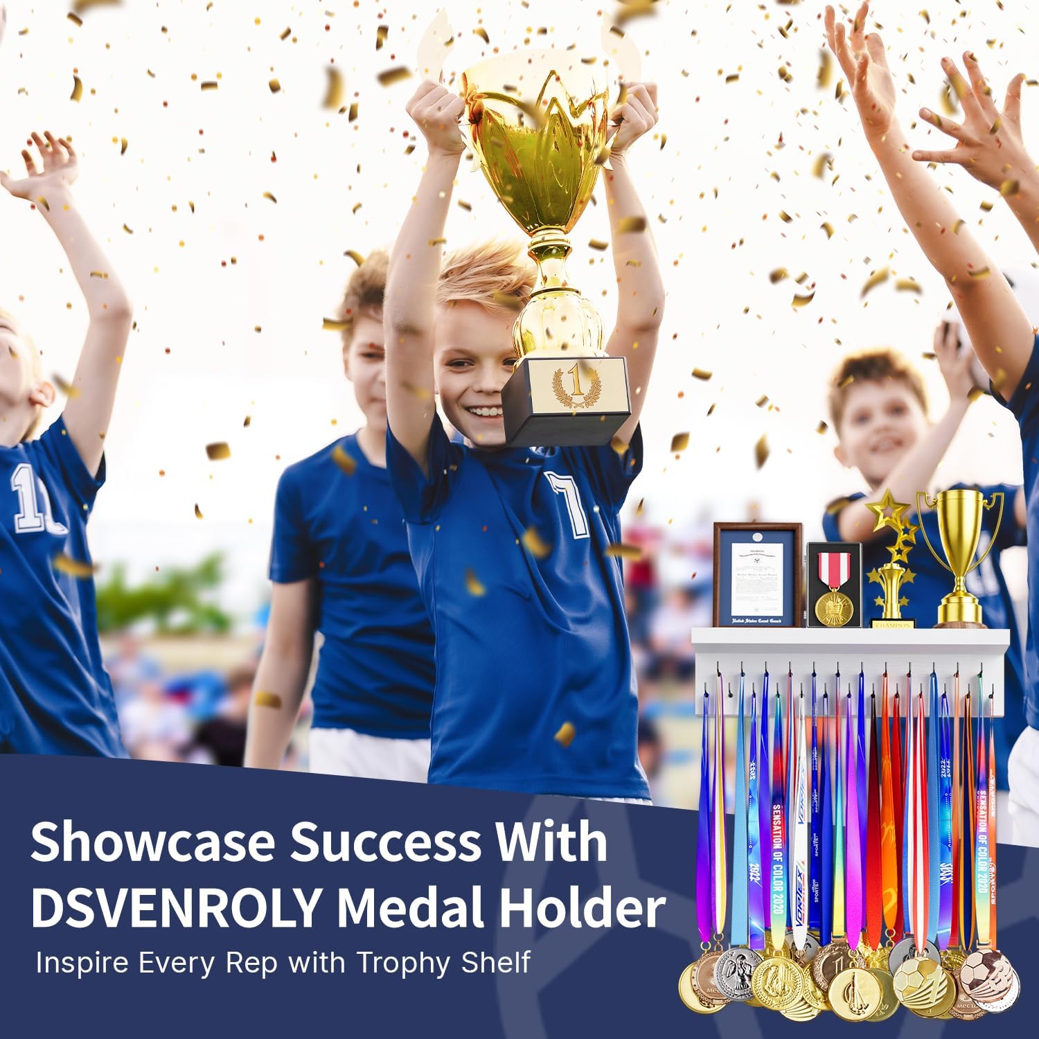 Porta Medaglie per Trofei in Legno con 25 Ganci - immagine 5