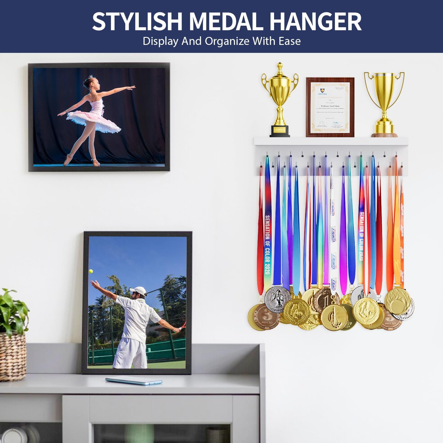 Porta Medaglie per Trofei in Legno con 25 Ganci - immagine 6