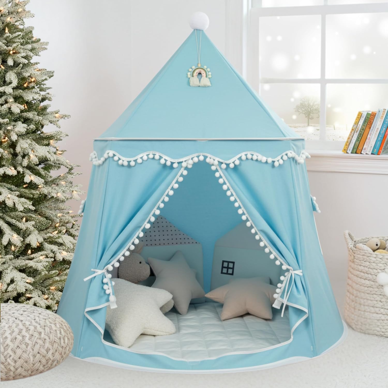 Tenda da Gioco Originale per Bambini in Cotone e Canapa, Blu Cielo - immagine 1