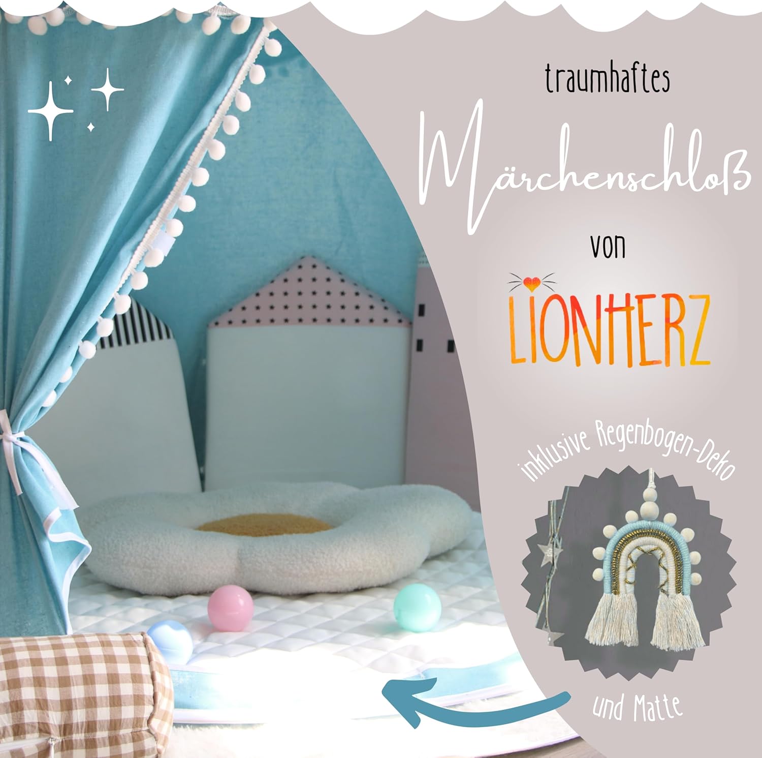 Tenda da Gioco Originale per Bambini in Cotone e Canapa, Blu Cielo - immagine 5