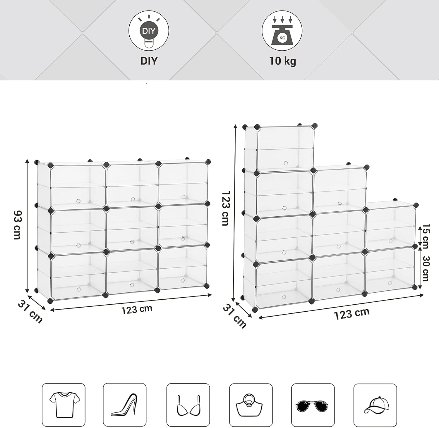 Songmics Portaoggetti a Cubi con Ante, Bianco LPC502W - immagine 4