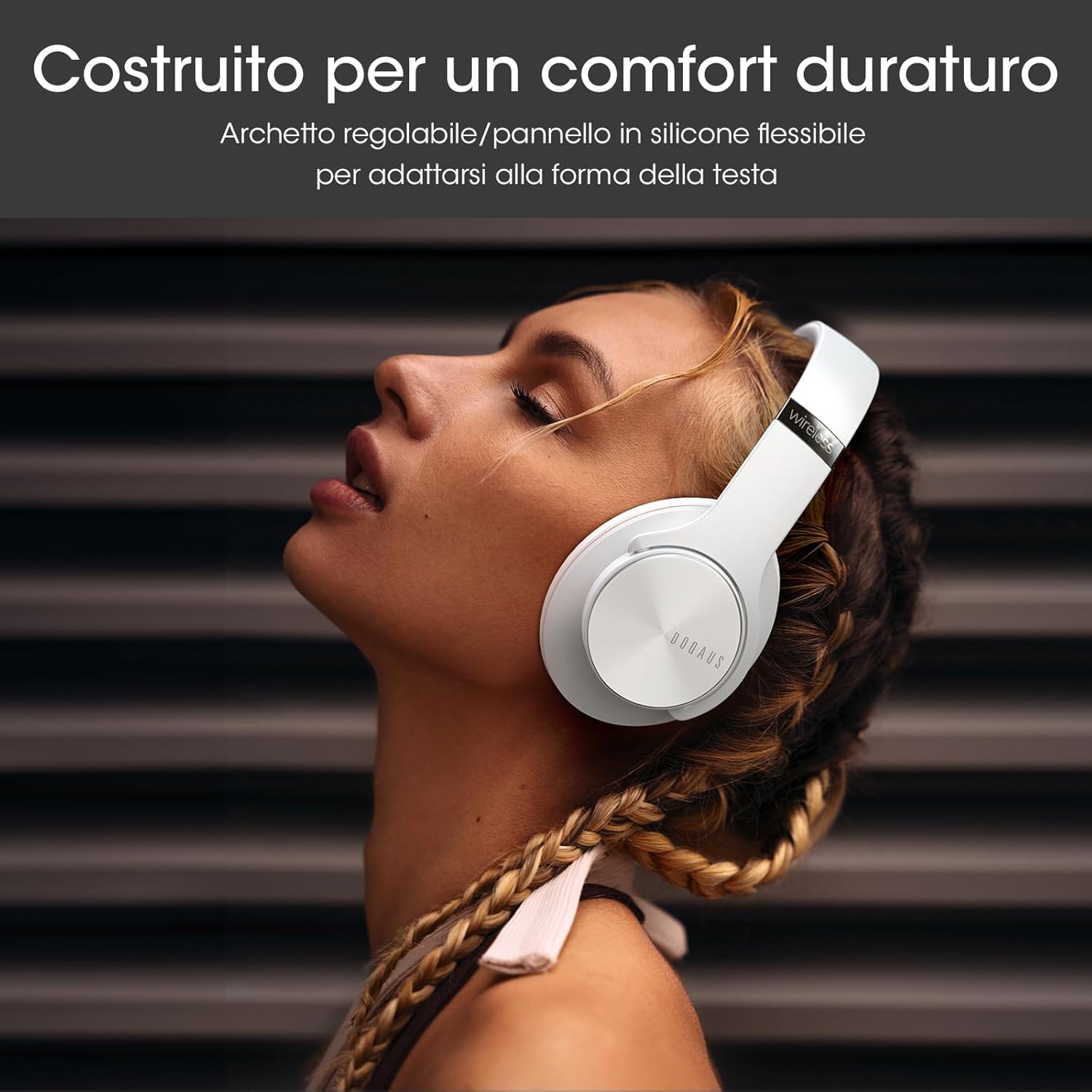 Doqaus Cuffie Bluetooth Over Ear 90h, Bianco - immagine 4