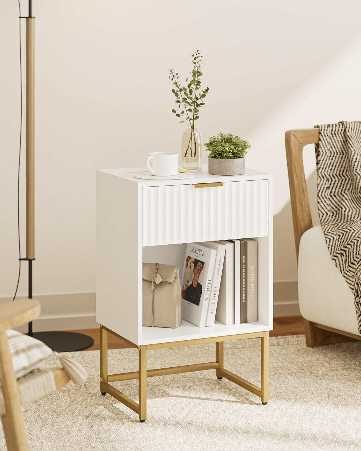 Heyzoey Comodino Moderno con Cassetto, Bianco