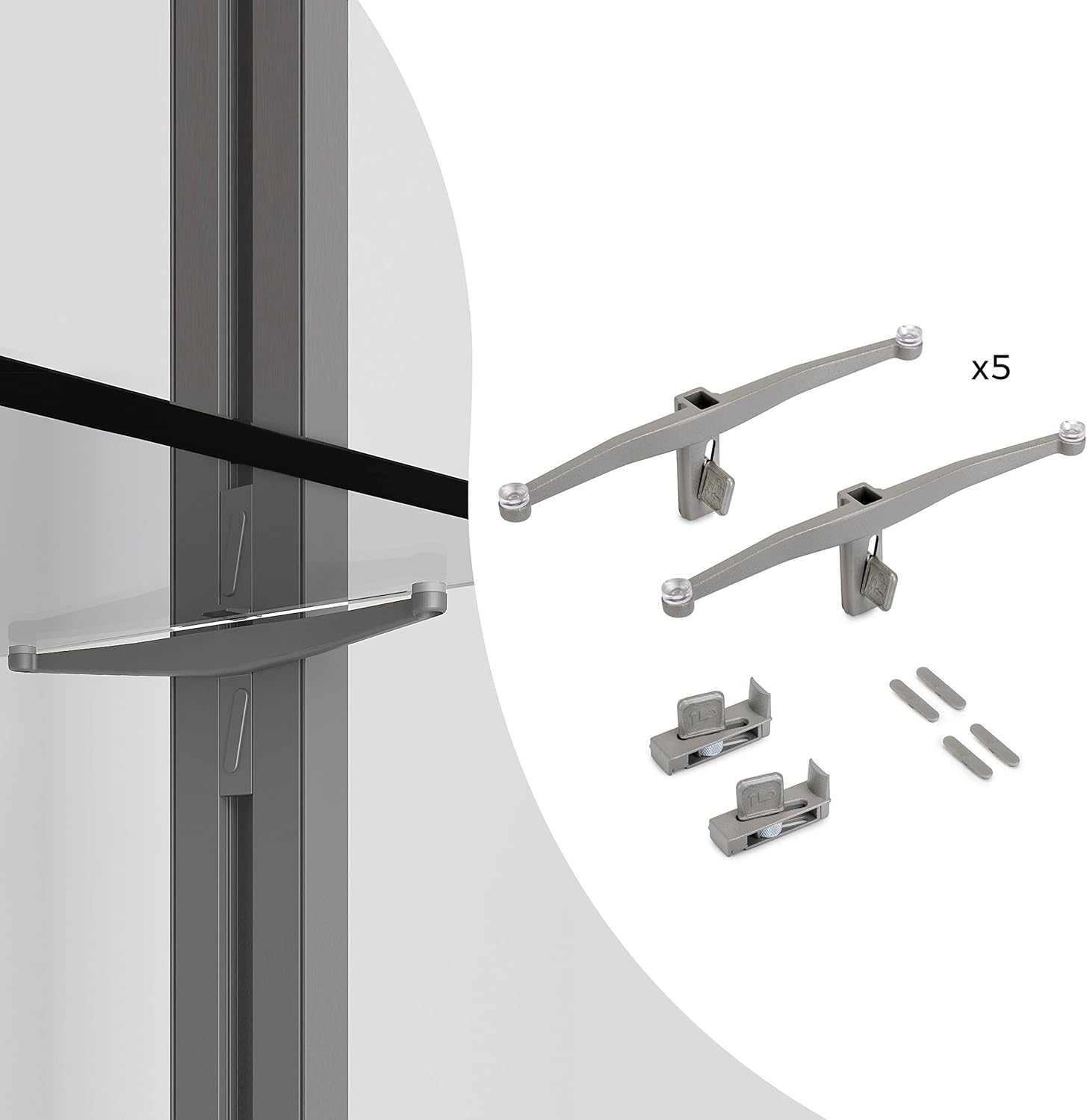 Emuca - Set staffe Zero per mensola in vetro, Color pietra, Zama, 1 lotto