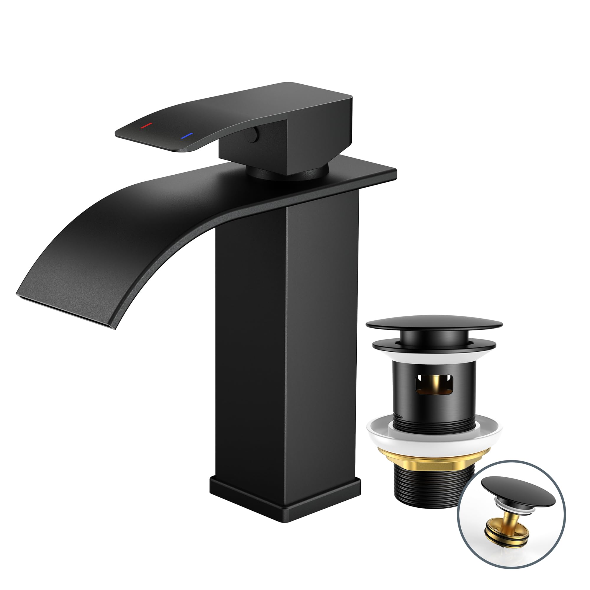 Forious Rubinetto Nero a Cascata per Lavabo