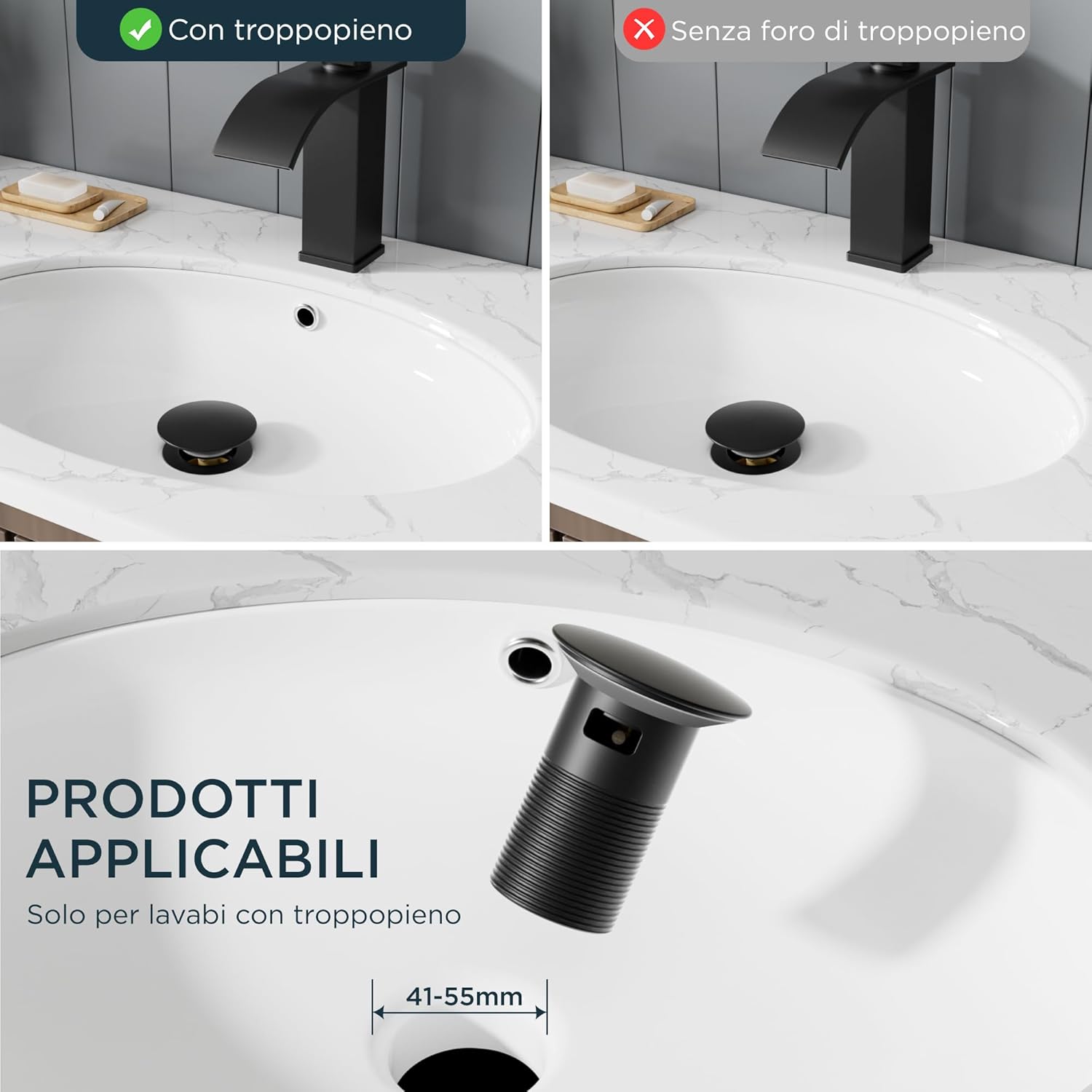 Forious Rubinetto Nero a Cascata per Lavabo - immagine 3