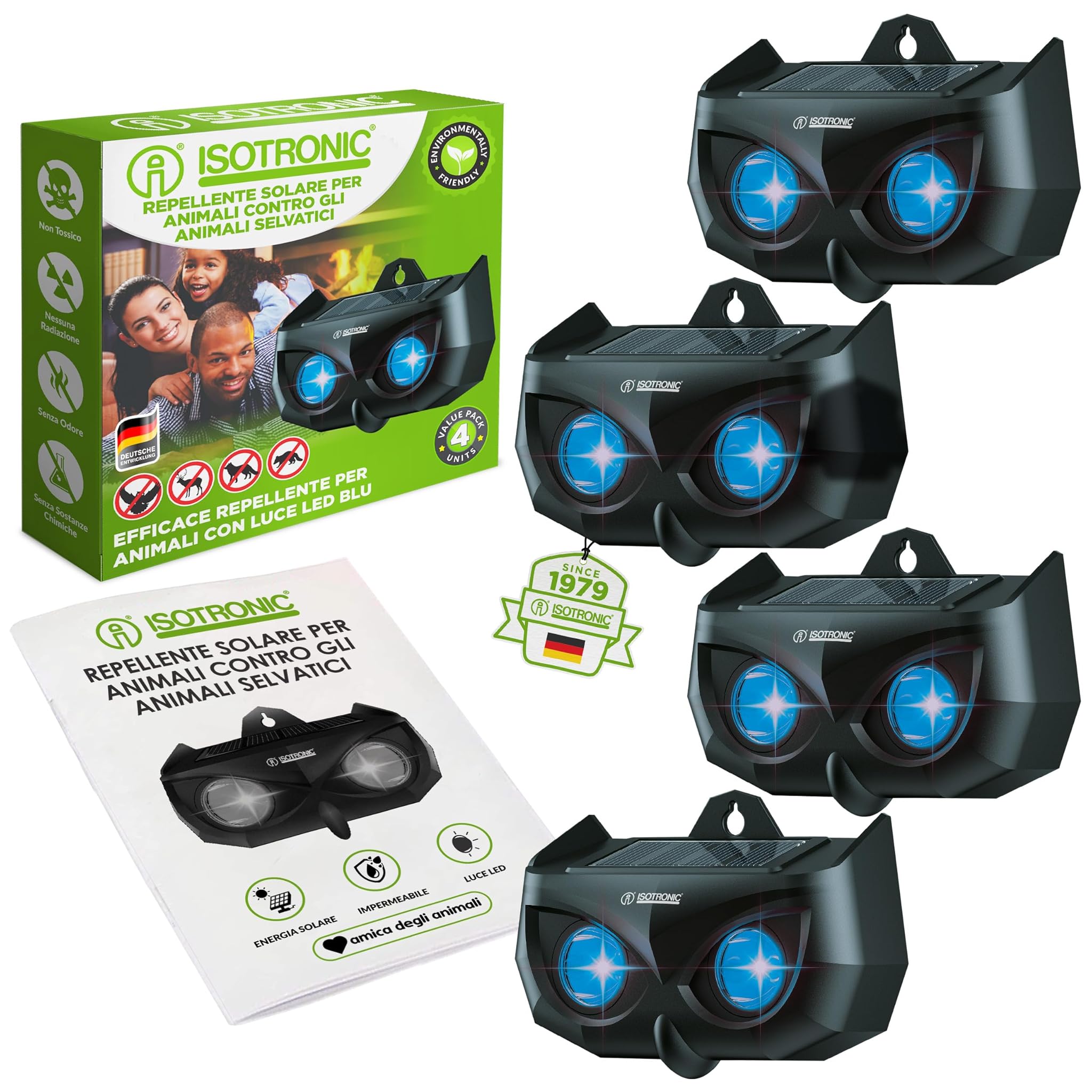 Isotronic Dissuasore Animali Solare con Luce Blu