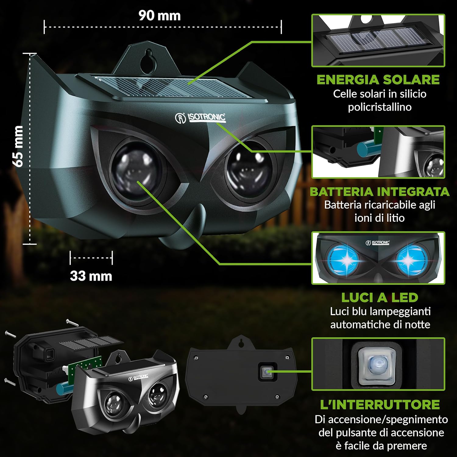 Isotronic Dissuasore Animali Solare con Luce Blu - immagine 4