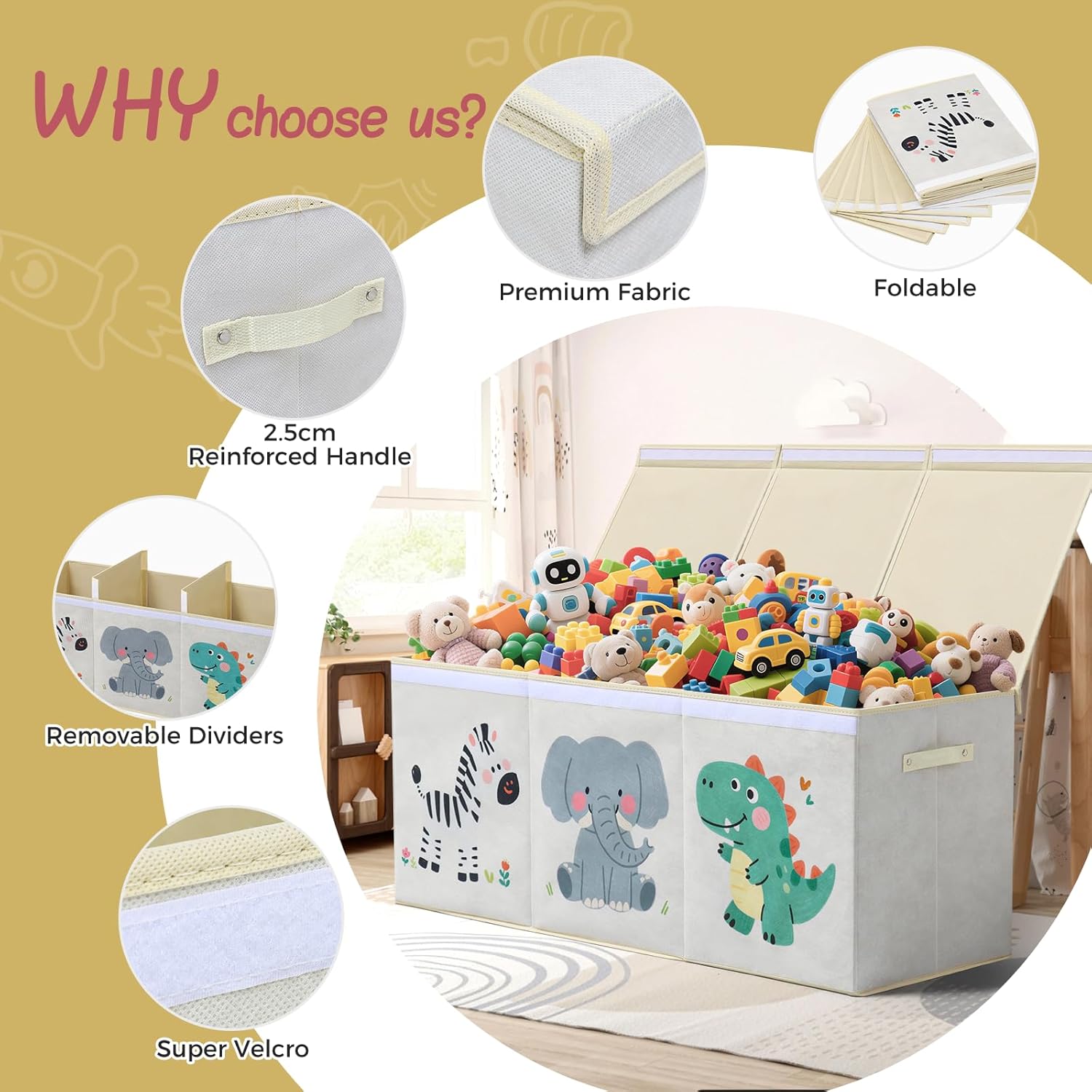 Eluchang Scatole Portaoggetti Pieghevoli 147L - Beige - immagine 6