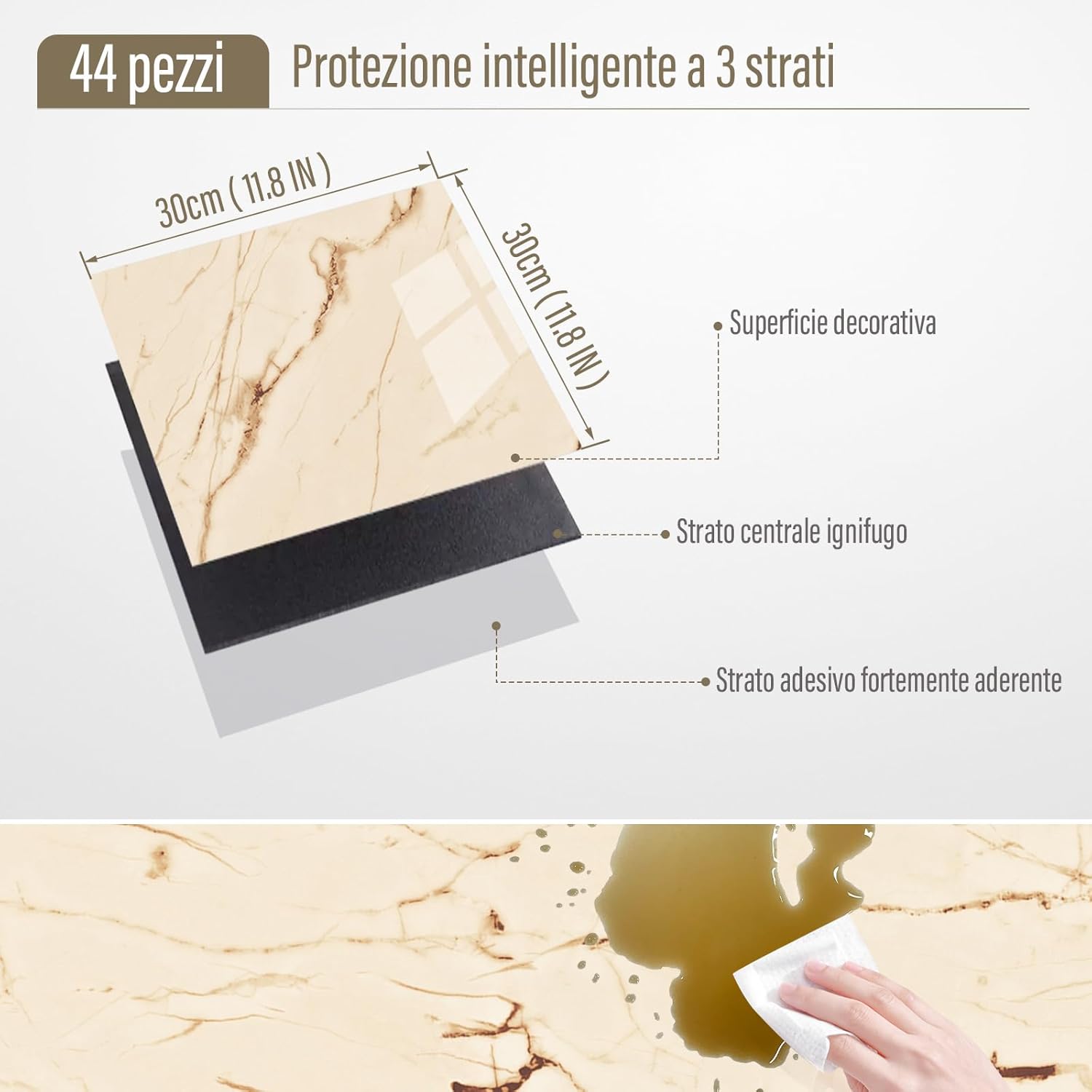 Piastrelle Autoadesive da Parete 30x30 cm (44 pezzi) - immagine 6