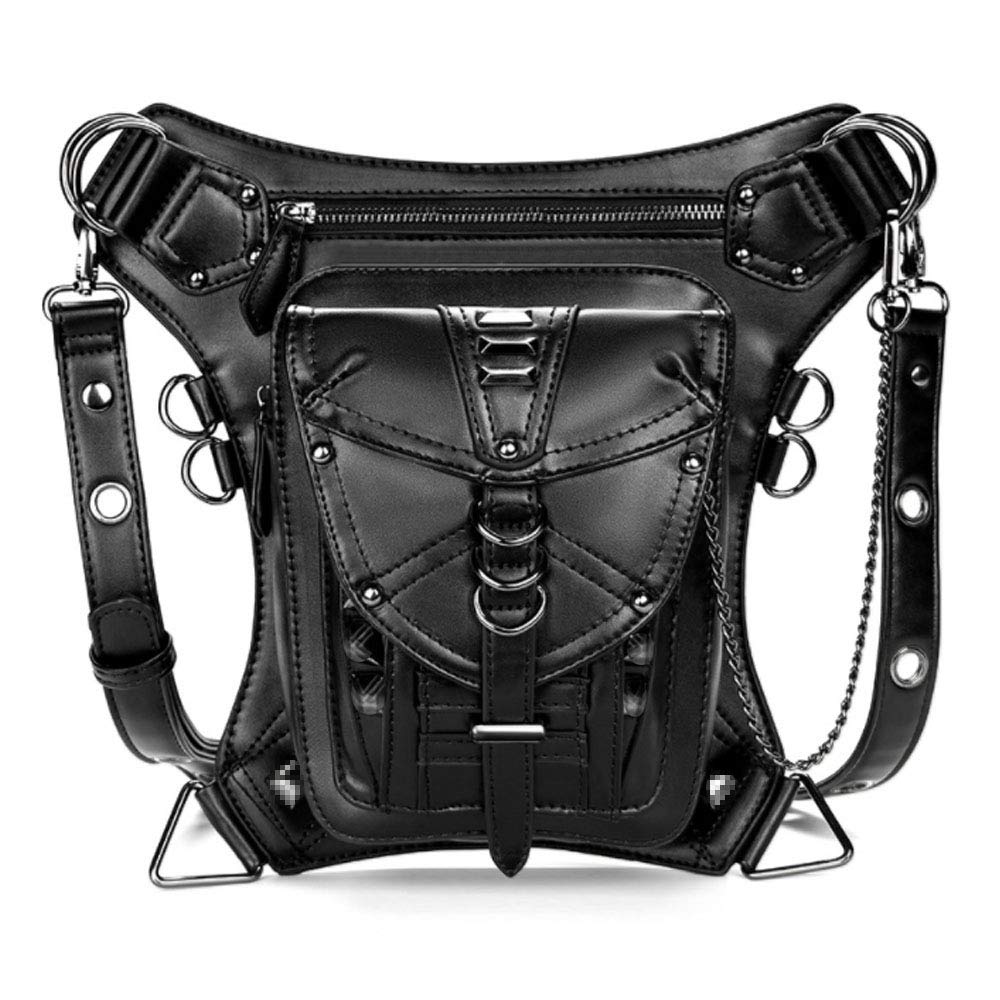 Punk Multiuso Marsupi Sportivi Borsa a Tracolla Mano Borsello da Ciclismo Trekking Sacchetto Borsetta Sling Crossbody Shoulder Waist Leg Bag Fanny Pack Nero