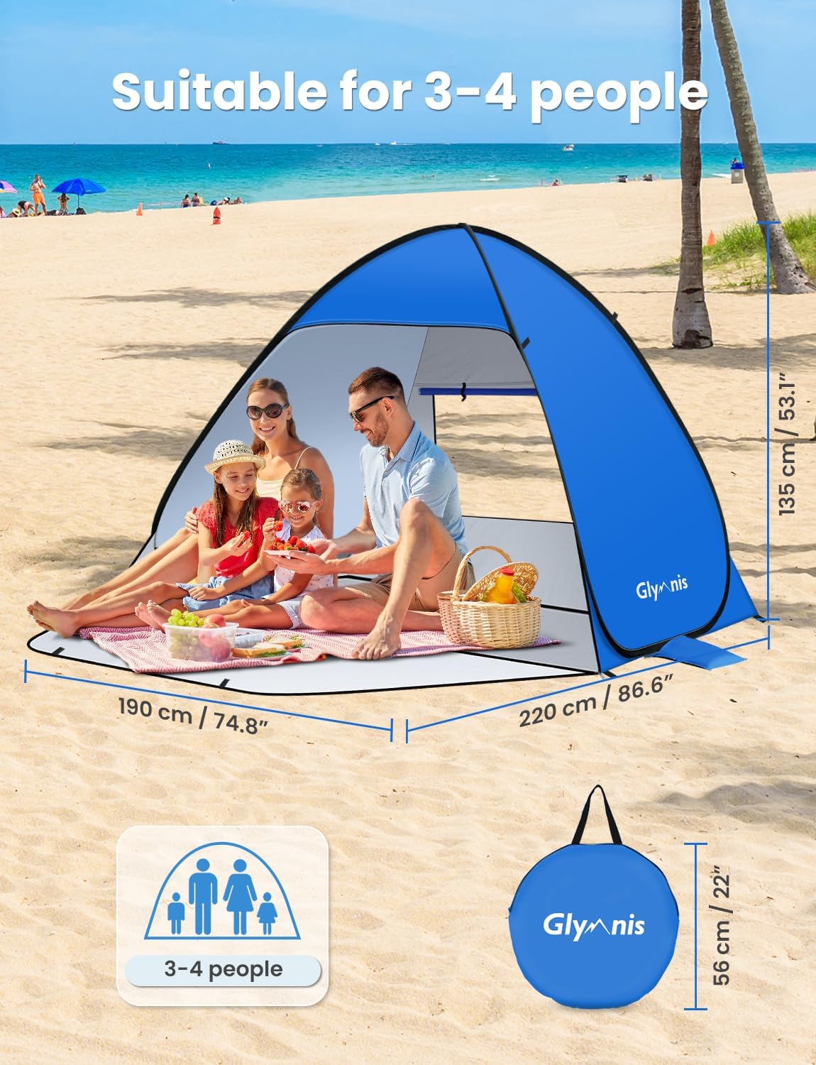 Glymnis Tenda da Spiaggia Pop-up 220x190x135cm - immagine 2
