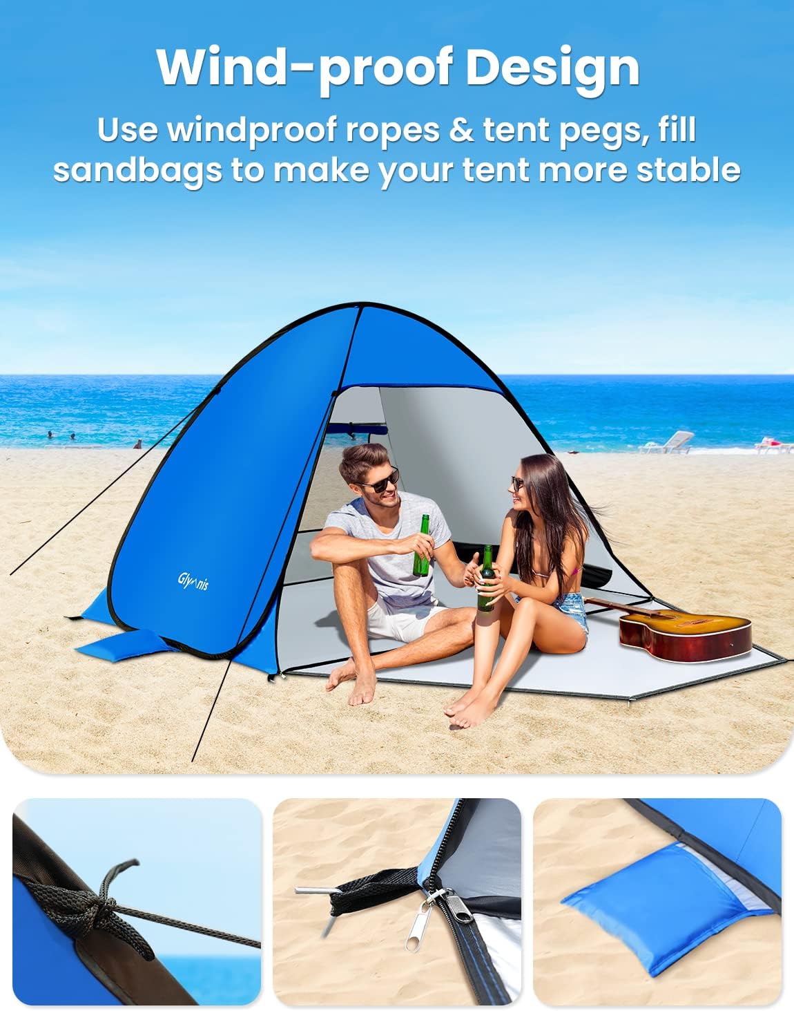 Glymnis Tenda da Spiaggia Pop-up 220x190x135cm - immagine 6