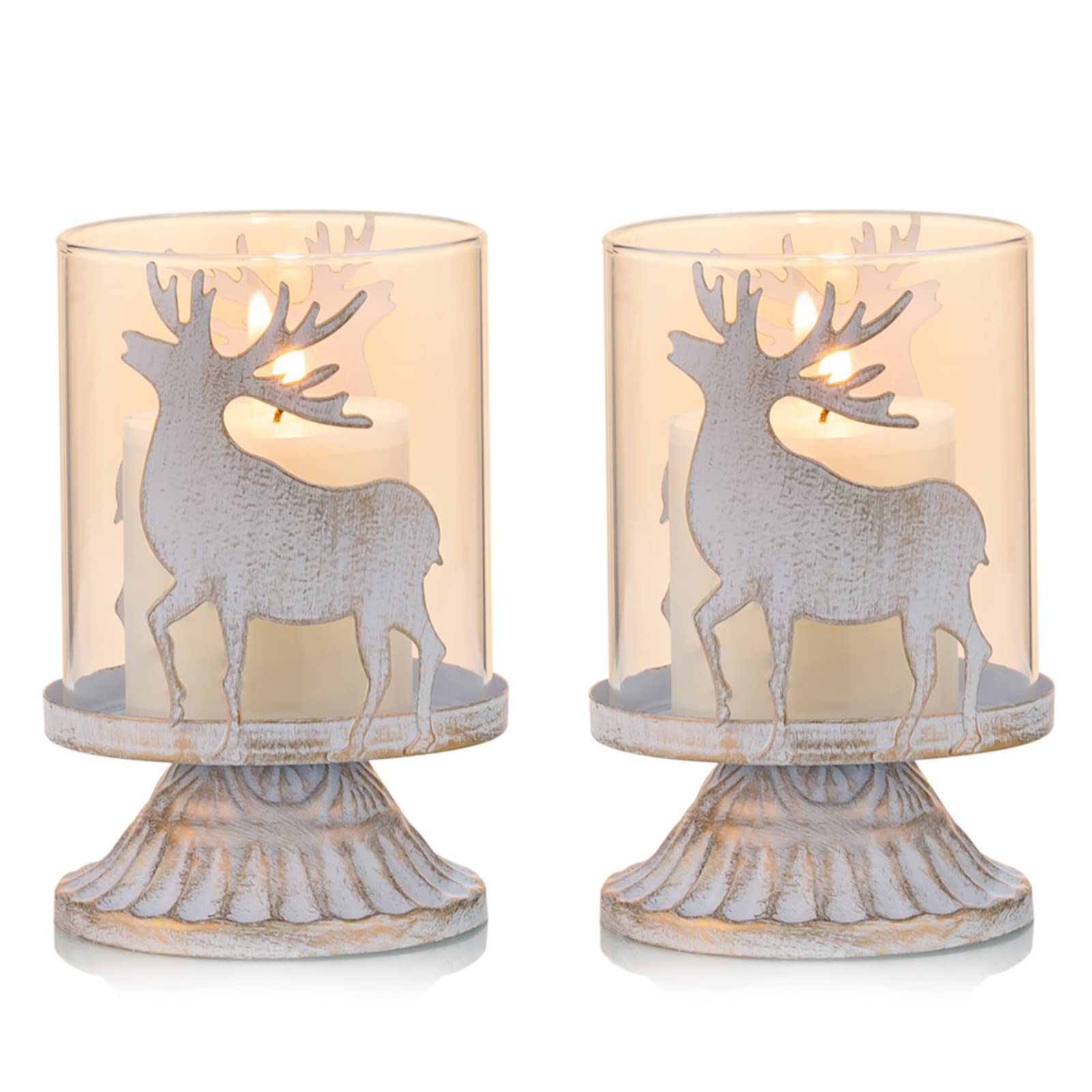 Sziqiqi Set 2 Portacandele in Metallo Bianco