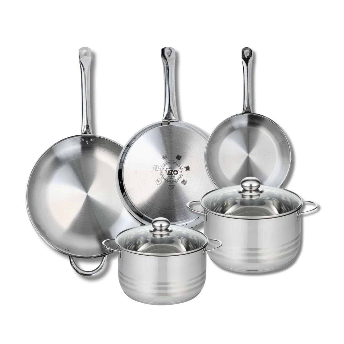 ELO 9885950 - Set 3 Padelle e 2 Pentole Acciaio Inox
