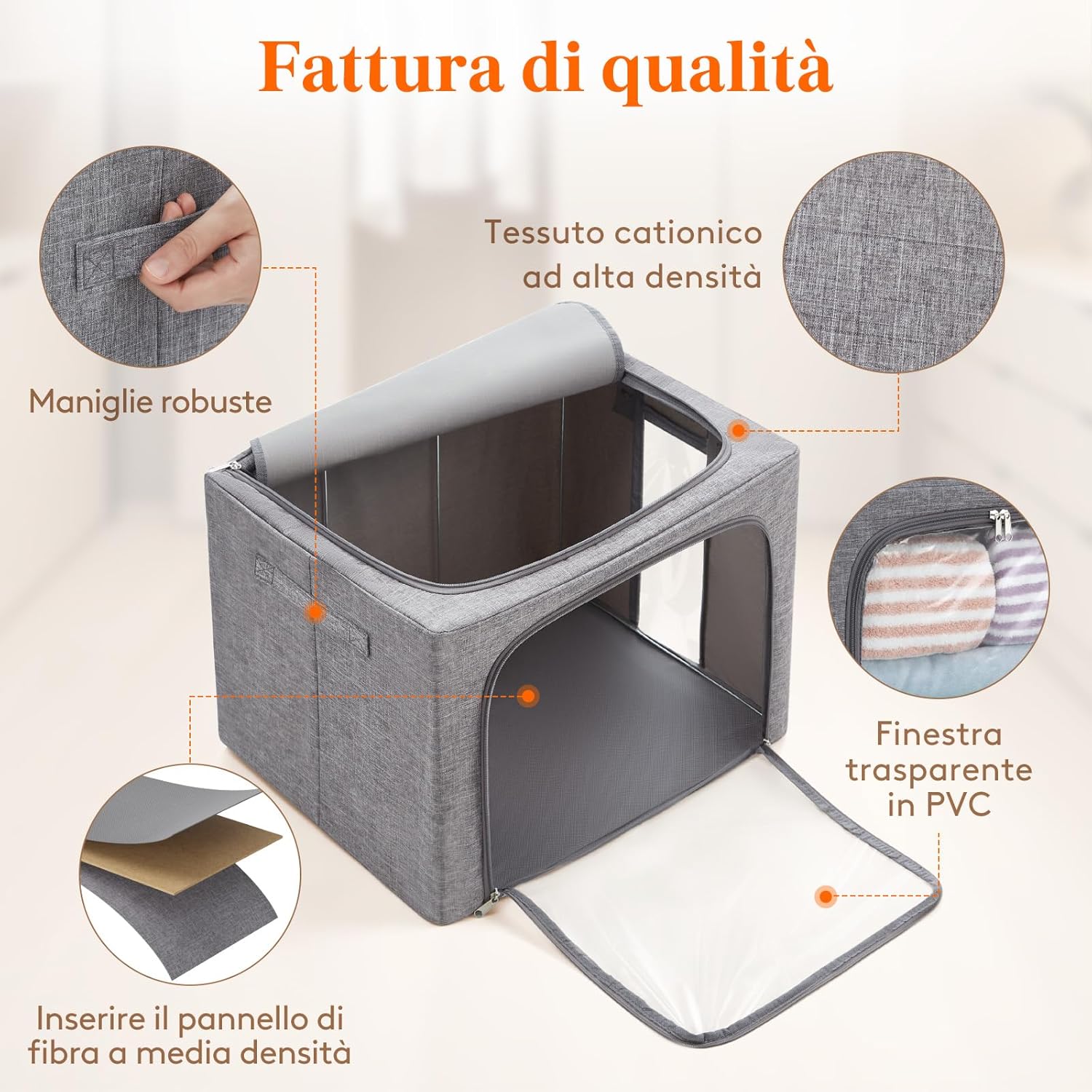 Lifewit 3 Scatole per Armadio Rigide 75L, Grigio - immagine 3