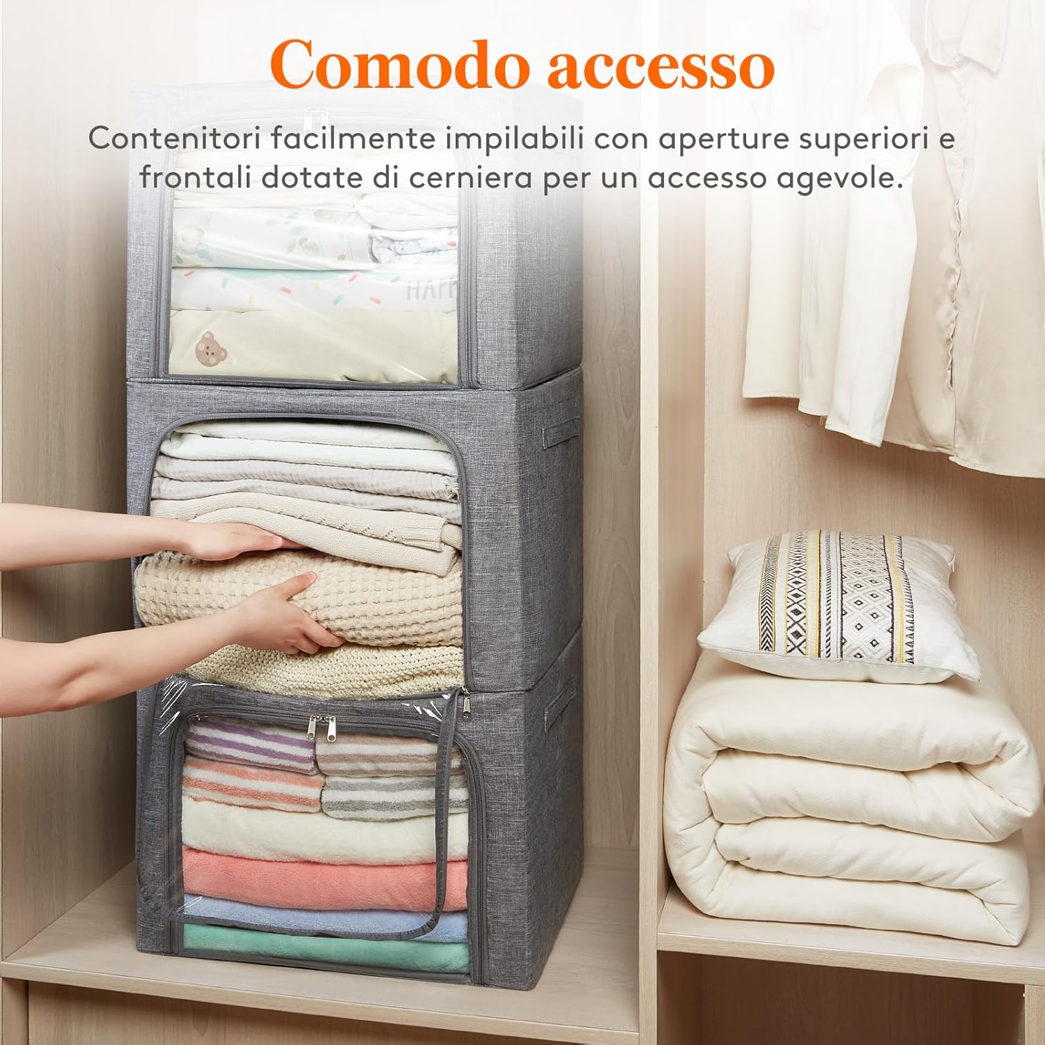 Lifewit 3 Scatole per Armadio Rigide 75L, Grigio - immagine 5