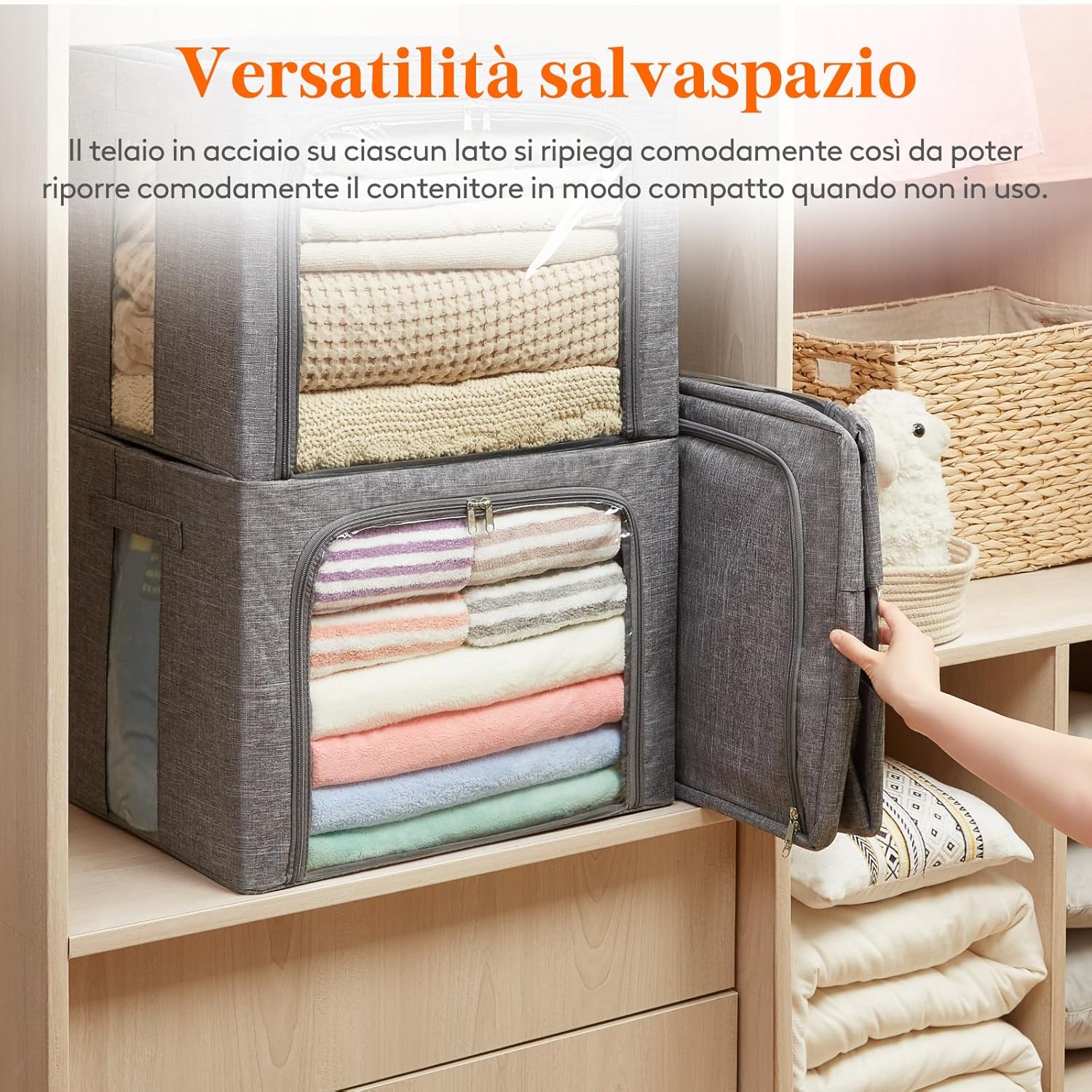 Lifewit 3 Scatole per Armadio Rigide 75L, Grigio - immagine 6