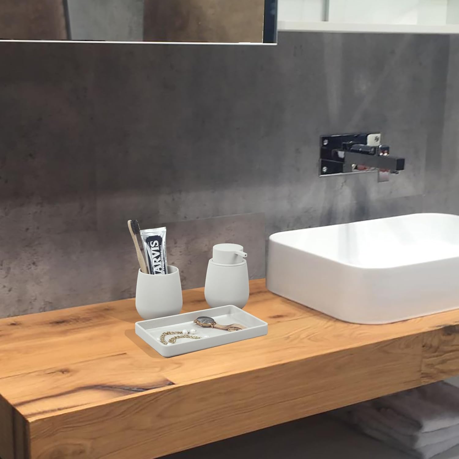 Set Bagno Accessori Completo Beige Moderno - immagine 5