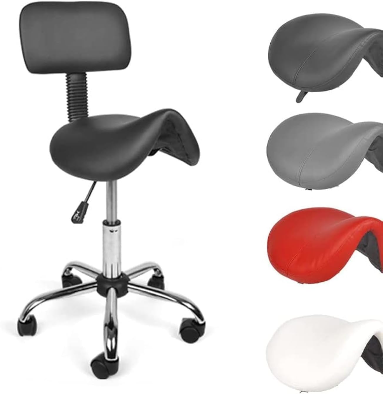 Mingone Sgabello con Ruote e Schienale, Nero - immagine 1