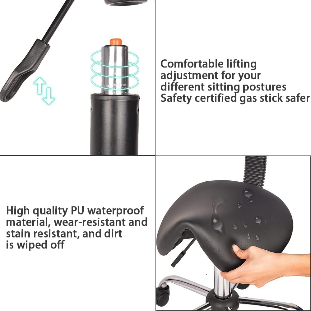 Mingone Sgabello con Ruote e Schienale, Nero - immagine 5