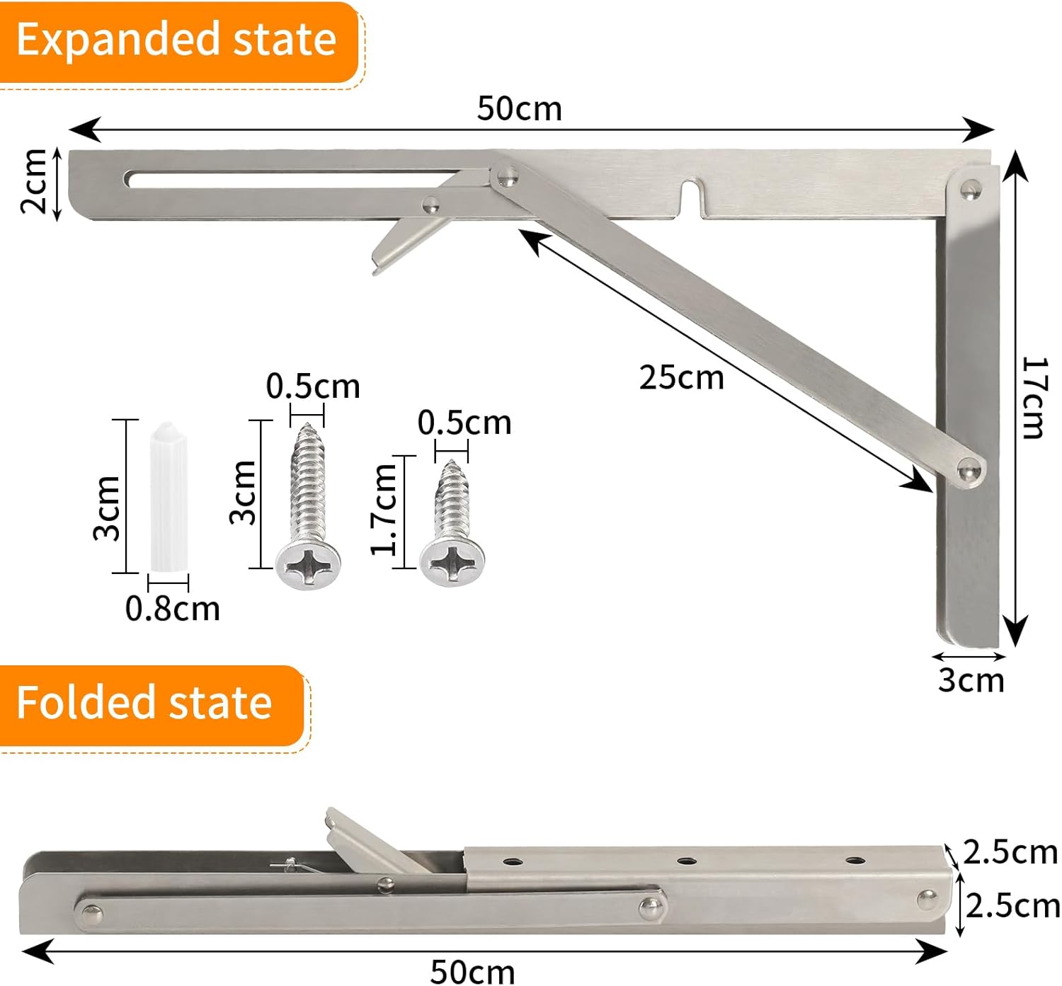 Staffe per Mensole Pieghevoli 500mm (2 Pezzi) - immagine 5