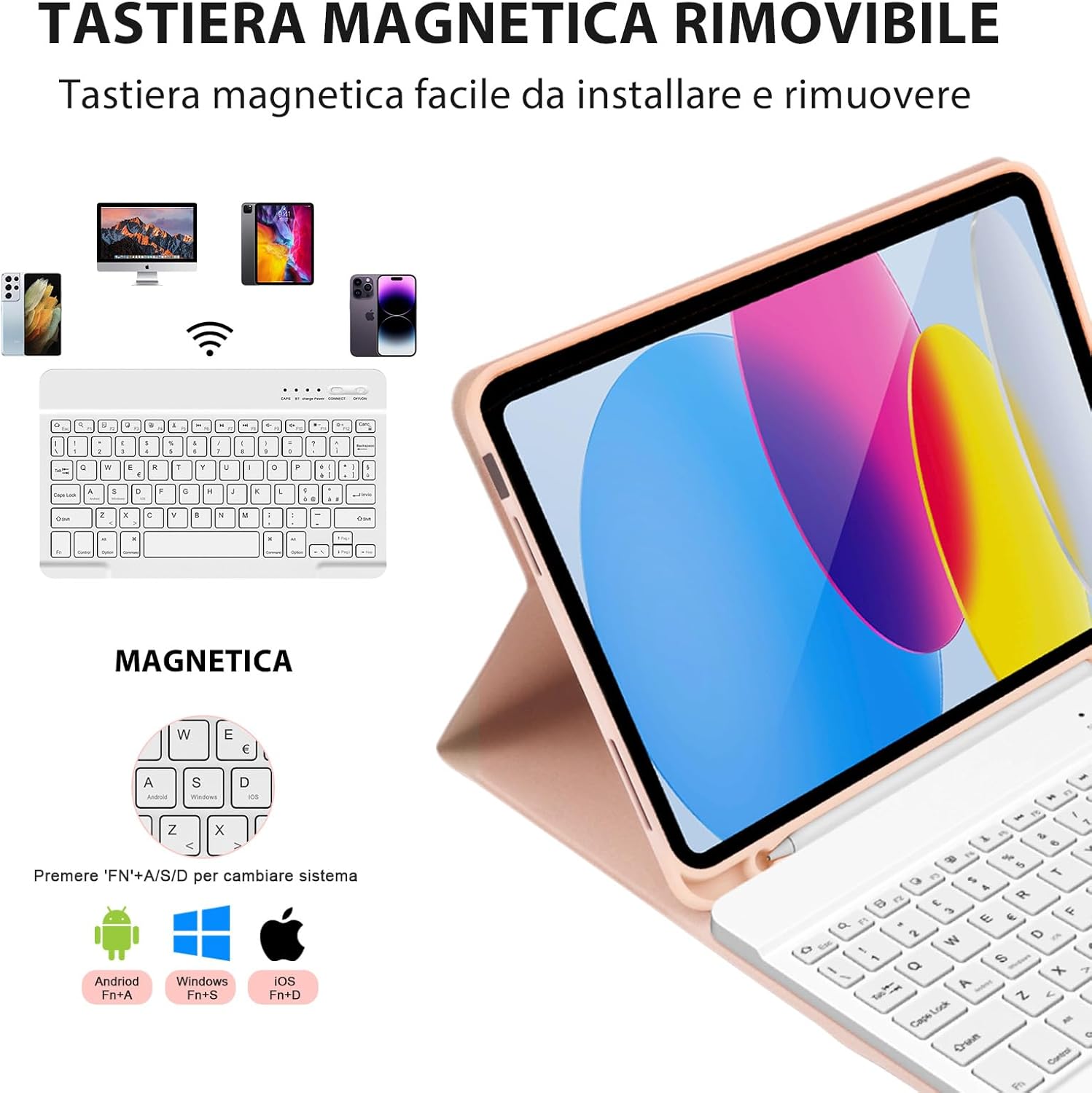 Kbcase Custodia Tastiera per iPad 11/10 Gen, Rosa - immagine 3