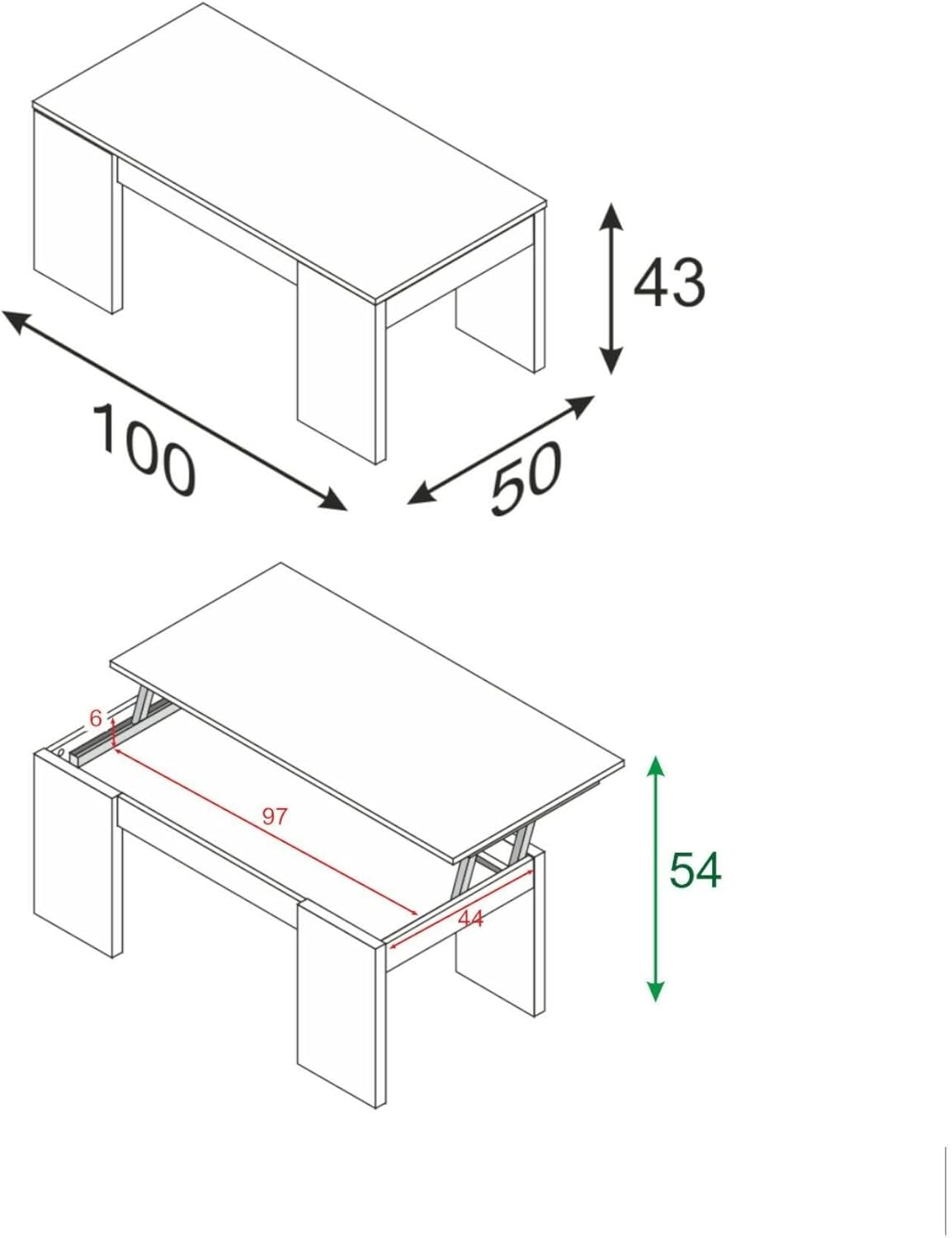 Dmora Tavolino da Salotto Malibu con Piano Elevabile - immagine 2