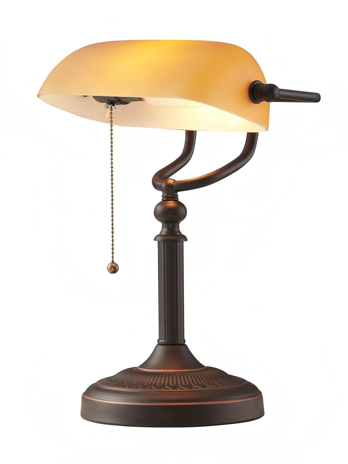 Newrays Lampada da scrivania in vetro ambrato con interruttore a catena