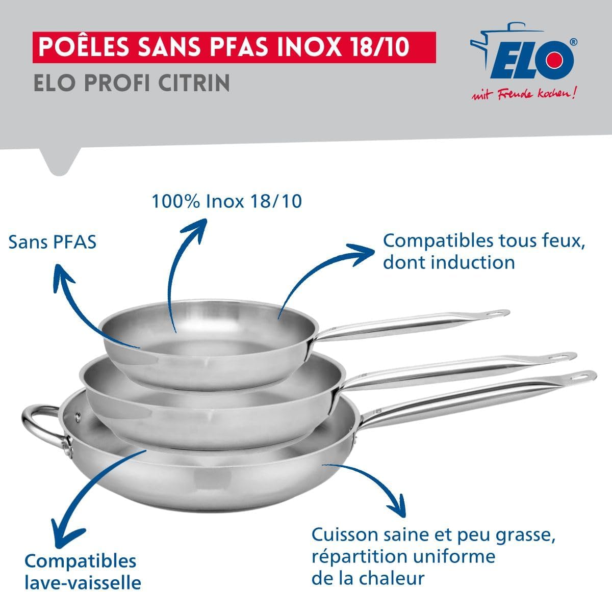 ELO 9885550 - Set 3 Padelle 24, 28, 32cm e 2 Padelle 14, 20cm - immagine 4