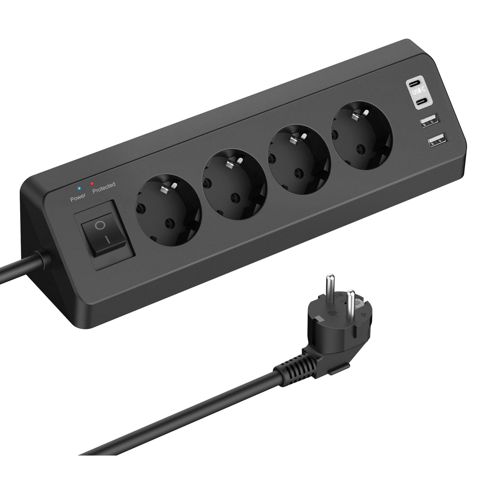 Presa Angolare Multipresa con 2 USB-A, 2 USB-C e 4 Prese