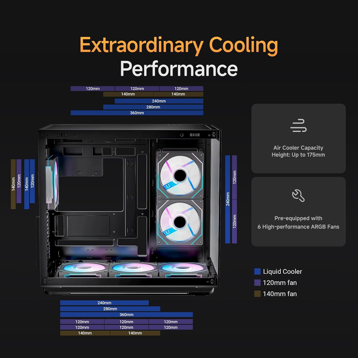 Iota C70 Mid-Tower Computer Case con 6 Ventole ARGB - immagine 5