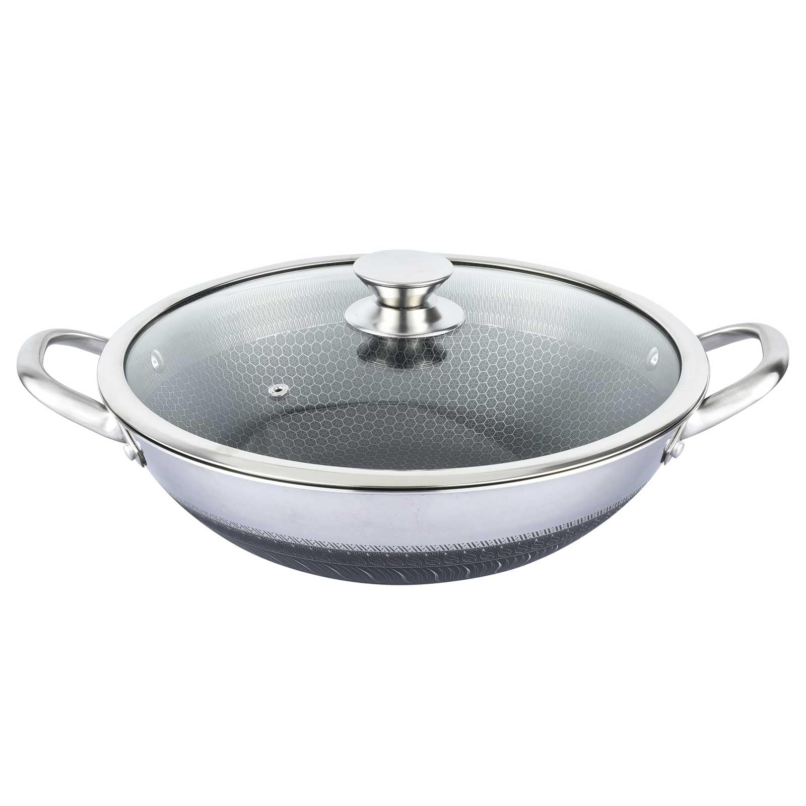 4big.fun Padella Wok Acciaio Inox Ø 32 cm con Coperchio