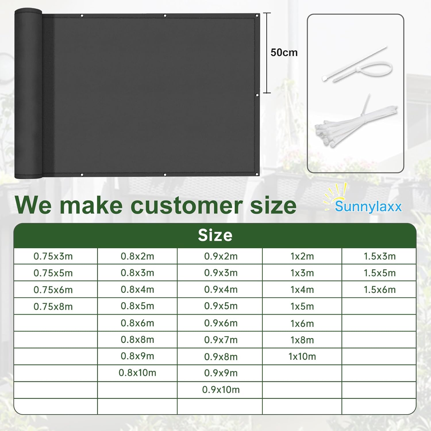 Sunnylaxx Frangivisto Balcone 90x400 cm, Antracite - immagine 5